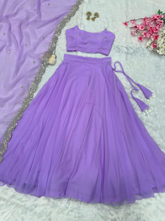 Purple Color Pearl Embellished Lehenga Set