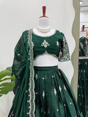 Ceremony Wear Heavy Work Green Color Lehenga Choli Ceremony Wear Heavy Work Green Color Lehenga Choli