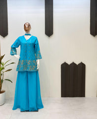 Beautiful Georgette Sky Blue Color Sharara Suit Beautiful Georgette Sky Blue Color Sharara Suit