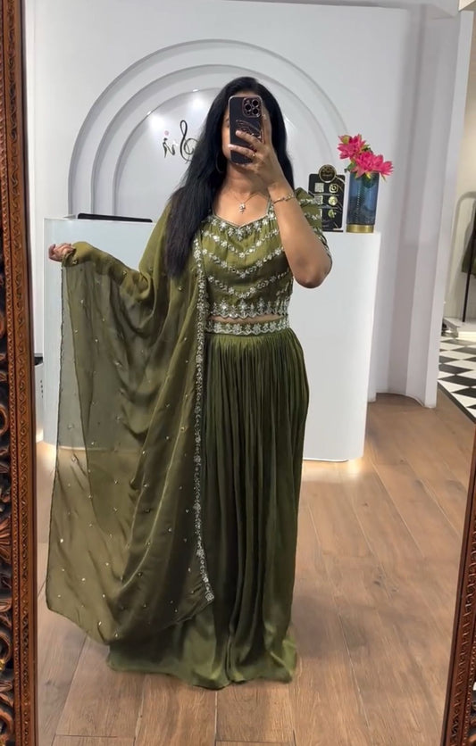 Elegant Chinon Sequence Work Perrot Color Lehenga Choli