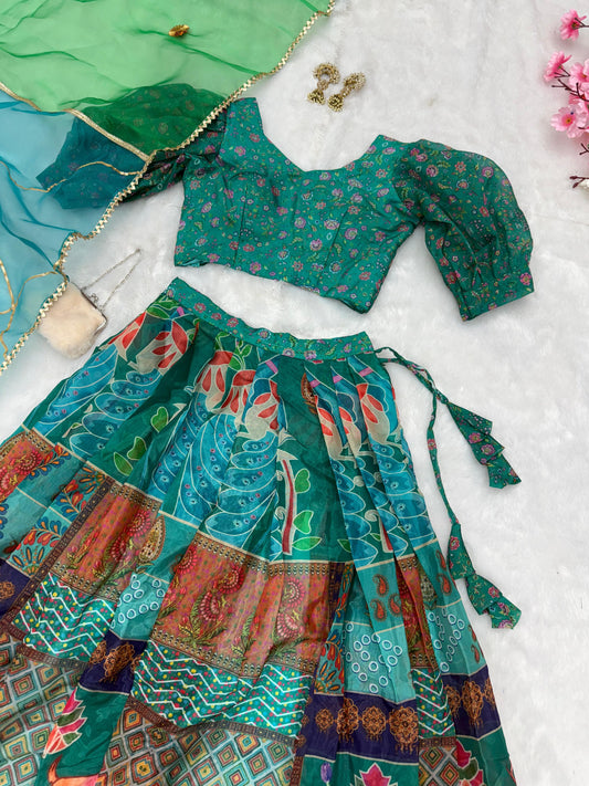 Occasion Wear Pure Jimmy Organza Multi Color Lehenga Choli