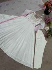 Designer Party Wear White Color Gown Designer Party Wear White Color Gown