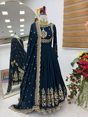 Glimmering Embroidery Work Long Teal Green Color Gown Glimmering Embroidery Work Long Teal Green Color Gown