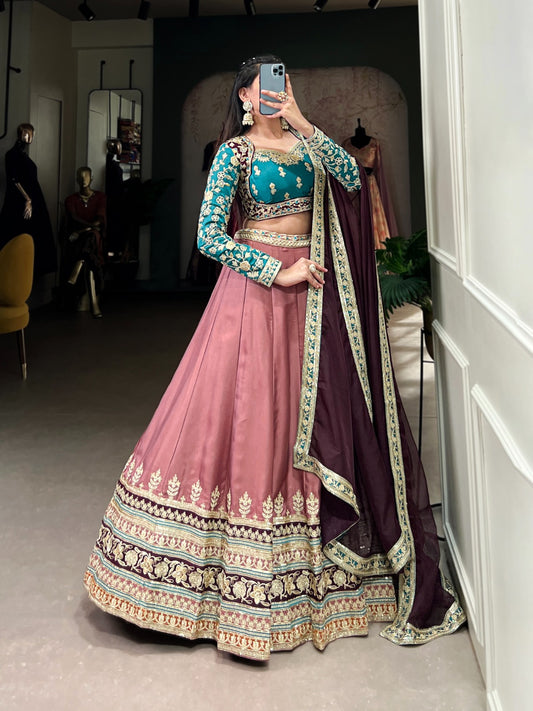 Occasion Wear Moonga Silk Pink Color lehenga choli