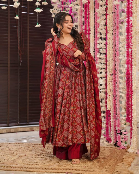 Gorgeous Soft Cotton Red Color Gown