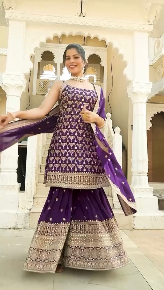 Celebrations Special Purple Color Festival Wear Sharara Suit