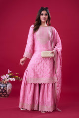 Delightful Chinon Silk Pink Color Sharara Suit Delightful Chinon Silk Pink Color Sharara Suit