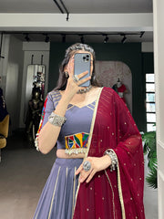Designer Navratri Gamthi Work Gray Color Lehenga Choli Designer Navratri Gamthi Work Gray Color Lehenga Choli