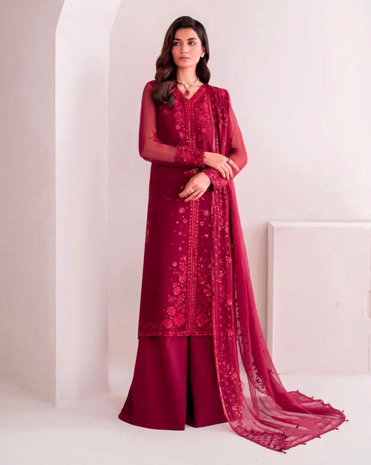 Georgette Sequence Work Red Color Palazzo Suit
