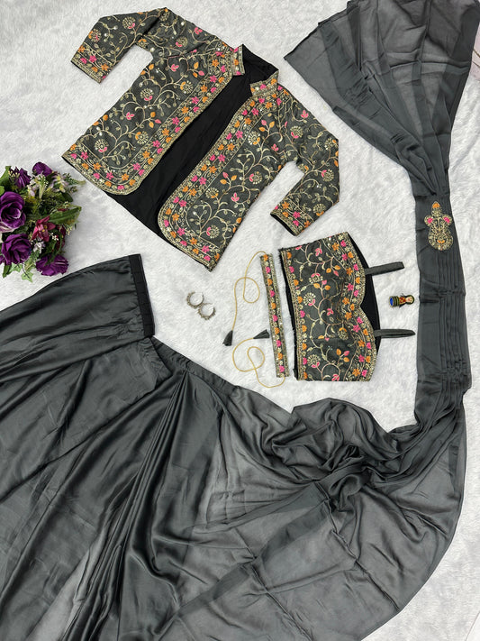 Wedding & Party Wear Rangoli Silk Black Color Saree