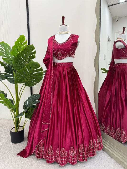 Wedding & Party Wear Satin Silk Pink Color Lehenga Choli