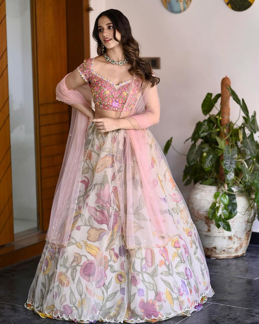 Occasion Wear Light Pink Color Printed Lehenga