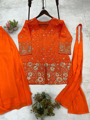 Beautiful Georgette Orange Color Sharara Suit Beautiful Georgette Orange Color Sharara Suit