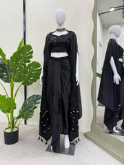 Good Looking Black Color Dhoti Suit With Shrug Good Looking Black Color Dhoti Suit With Shrug