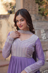 Gorgeous Embroidery Beads Sequins Work Lavender Color Gown Gorgeous Embroidery Beads Sequins Work Lavender Color Gown
