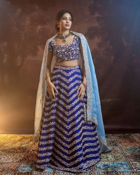 Designer Embroidery Work Blue Color Lehenga Choli