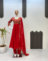Pretty Red Georgette Sequence Work Gown Pretty Red Georgette Sequence Work Gown