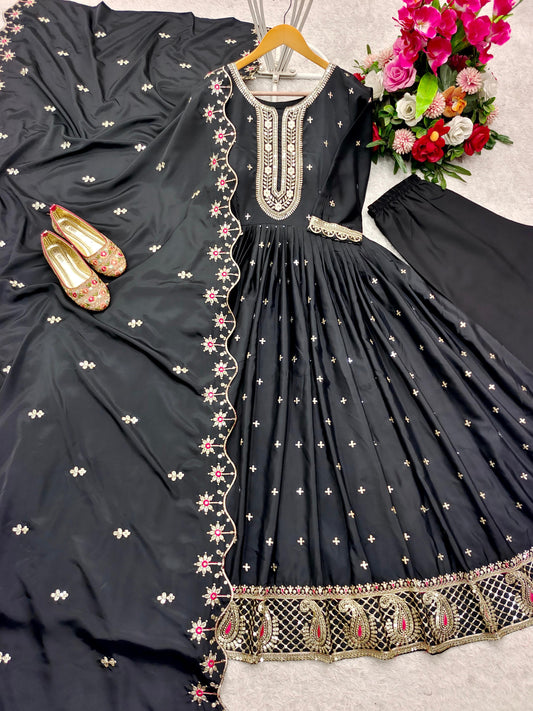 Elegant Sequence Work Black Color Gown
