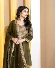Heavy Work Mehndi Color Glimmering Sharara Suit Heavy Work Mehndi Color Glimmering Sharara Suit