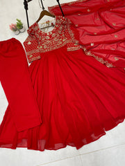 Pretty Red Georgette Sequence Work Gown Pretty Red Georgette Sequence Work Gown