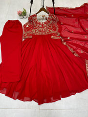 Pretty Red Georgette Sequence Work Gown Pretty Red Georgette Sequence Work Gown
