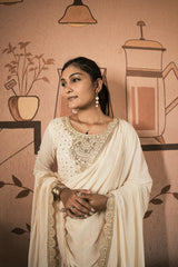 Gorgeous White Georgette Embroidery Work Gown Gorgeous White Georgette Embroidery Work Gown