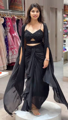 Good Looking Black Color Dhoti Suit With Shrug Good Looking Black Color Dhoti Suit With Shrug