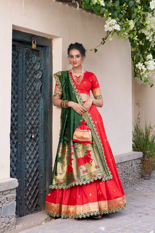Festive Special Paithani Silk Red Color Lehenga Choli