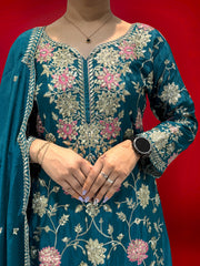 Wonderful Sequence Haldi Wear Teal Blue Color Sharara Suit Wonderful Sequence Haldi Wear Teal Blue Color Sharara Suit