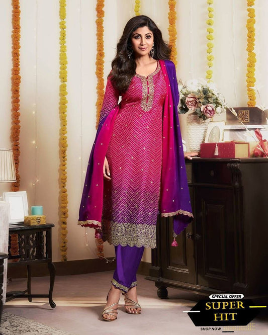 Precious Embroidery Work Pink With purple Color Salwar Suit