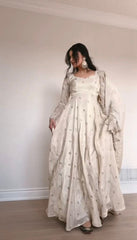 Function Wear Sequence Work White Color Anarkali Gown Function Wear Sequence Work White Color Anarkali Gown