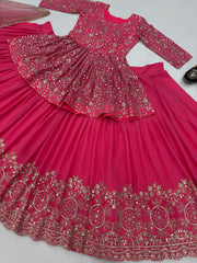 Ravishing Embroidery Work Pink Color Top With Lehenga Ravishing Embroidery Work Pink Color Top With Lehenga