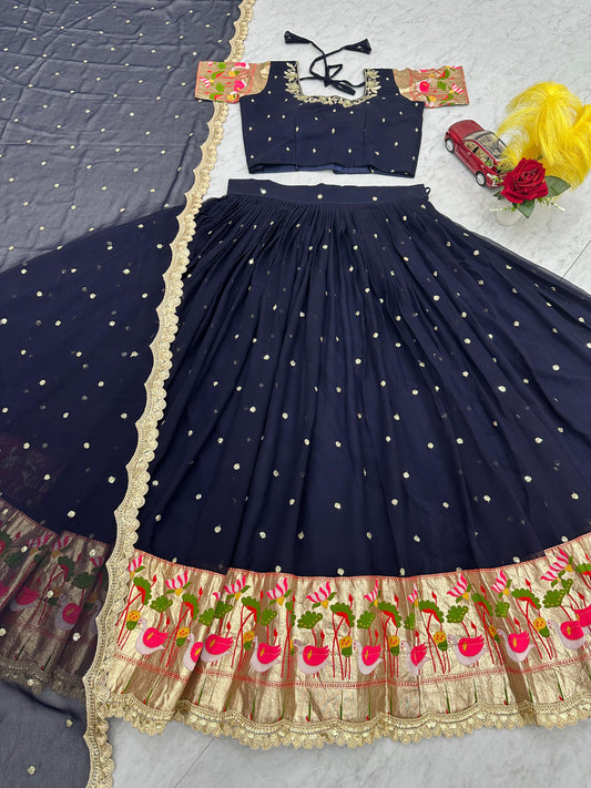 Casual Wear Sequence Work Navy Blue Color Lehenga Choli