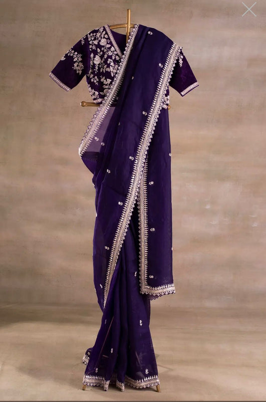 Purple Color Jimmy Choo Zari Embroidery Work Designer Saree