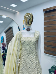 Admiring White Natural Crap Embroidery Sequence Sharara Suit Admiring White Natural Crap Embroidery Sequence Sharara Suit