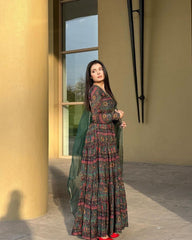 Admiring Organza Printed Green Multi Color Gown Admiring Organza Printed Green Multi Color Gown