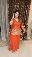 Beautiful Georgette Orange Color Sharara Suit Beautiful Georgette Orange Color Sharara Suit