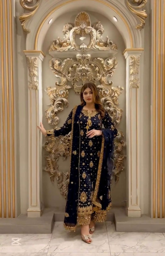 Function Wear Heavy Work Navy Blue Palazzo Suit