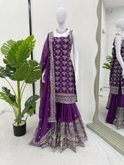 Celebrations Special Purple Color Festival Wear Sharara Suit Celebrations Special Purple Color Festival Wear Sharara Suit
