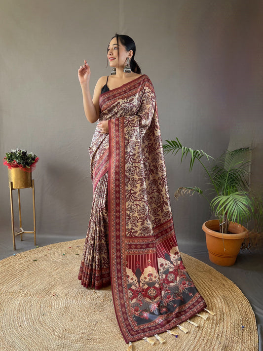 Blissful Beige Color Digital Print Saree