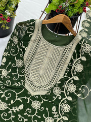Captivating Georgette Embroidery Work Green Color Sharara Suit Captivating Georgette Embroidery Work Green Color Sharara Suit