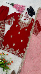 Trendy Red Georgette Sequence Work Sharara Suit Trendy Red Georgette Sequence Work Sharara Suit
