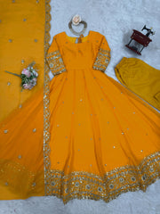 Classic Heavy Work Yellow Color Georgette Gown Classic Heavy Work Yellow Color Georgette Gown