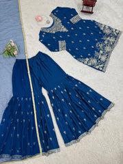 Delightful Navy Blue Color Sequence Work Sharara Suit Delightful Navy Blue Color Sequence Work Sharara Suit