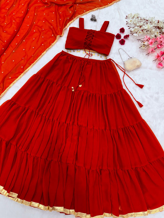 Glorious Red Georgette Lehenga Choli