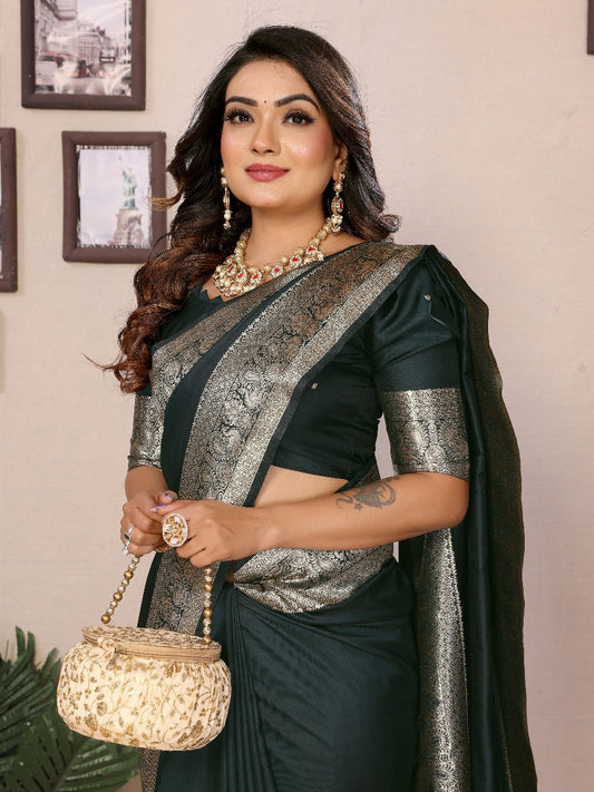 Luxuriant Banarasi Silk Green Color Saree