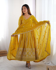 Demanding Sequence Work Yellow Color Gown Demanding Sequence Work Yellow Color Gown