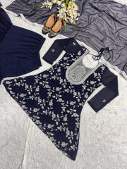 Function Wear Embroidery Work Navy Blue Color Sharara Suit Function Wear Embroidery Work Navy Blue Color Sharara Suit