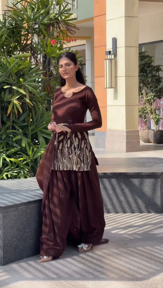 Wine Color Punjabi Style Suit With Dupatta