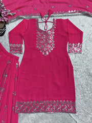 Beautiful Embroidery Sequence Work Pink Color Sharara Suit Beautiful Embroidery Sequence Work Pink Color Sharara Suit